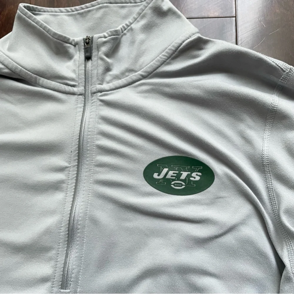 Nike Dri-Fit NY Jets Women’s Size L Light Gray 1/4 Zip LS Shirt NFL Thumb Holes - Picture 2 of 6